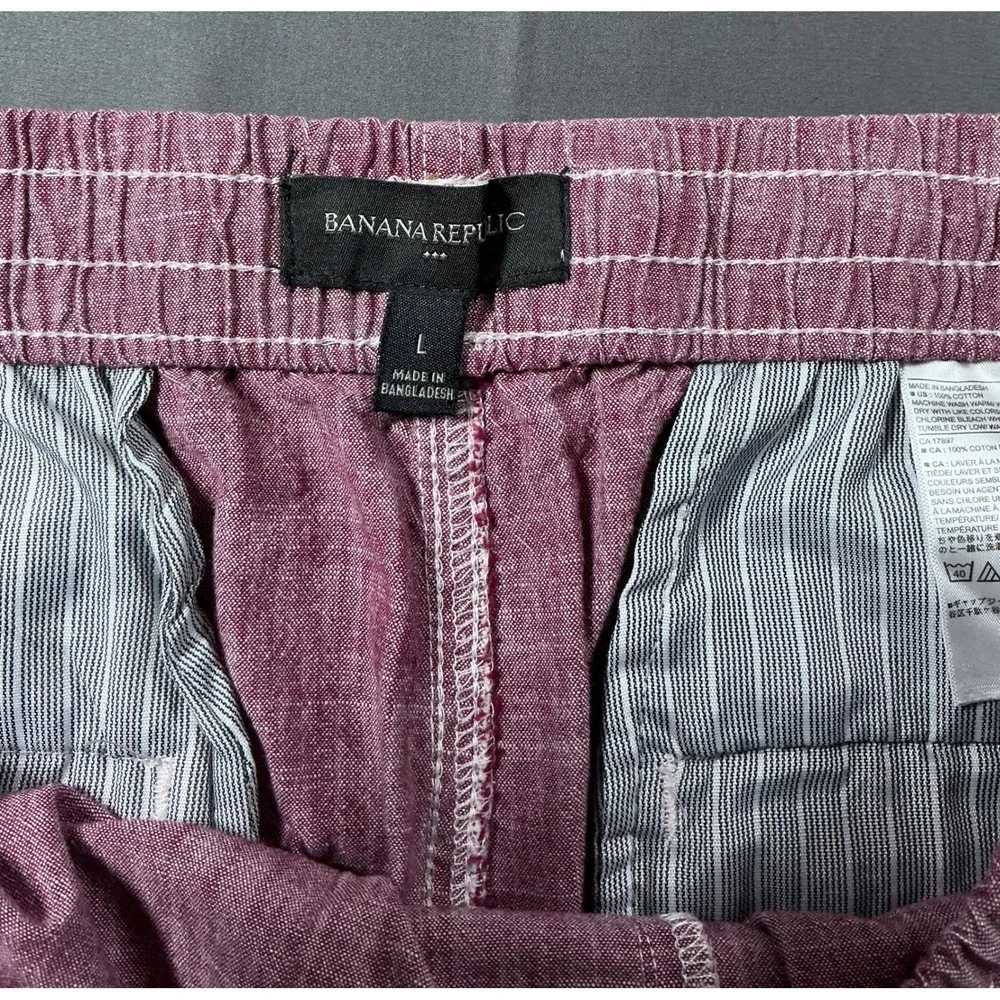 Banana Republic Mens Large Burgundy Cotton Chambray Drawstring Shorts Elastic